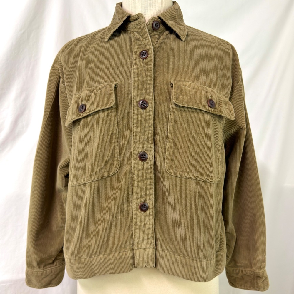FAHERTY Brown Organic Cotton Corduroy Boxy Shacket Shirt Jacket Womens S Cropped